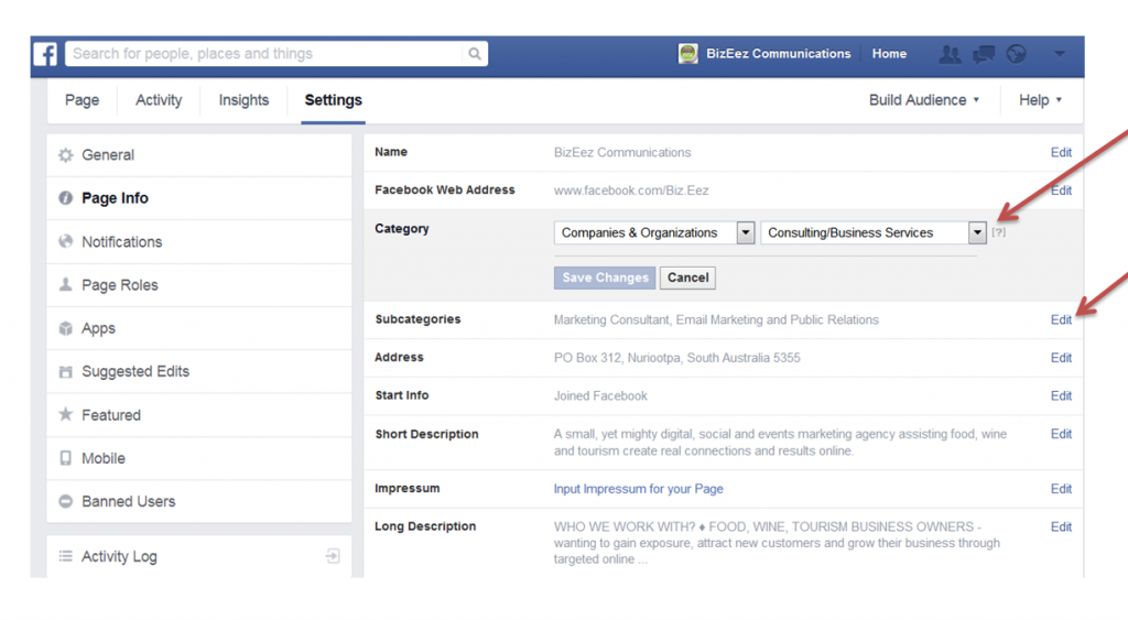 How to edit Facebook Page Categories